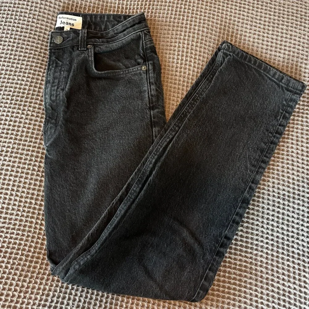 Reformation Liza Ultra High Rise Straight Jeans Black High-waisted Jeans - Picture 2 of 4